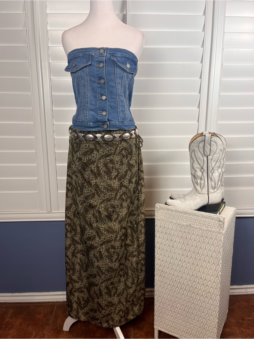Impressions Leopard Print Maxi Skirt size L Y2K western revival retro boho